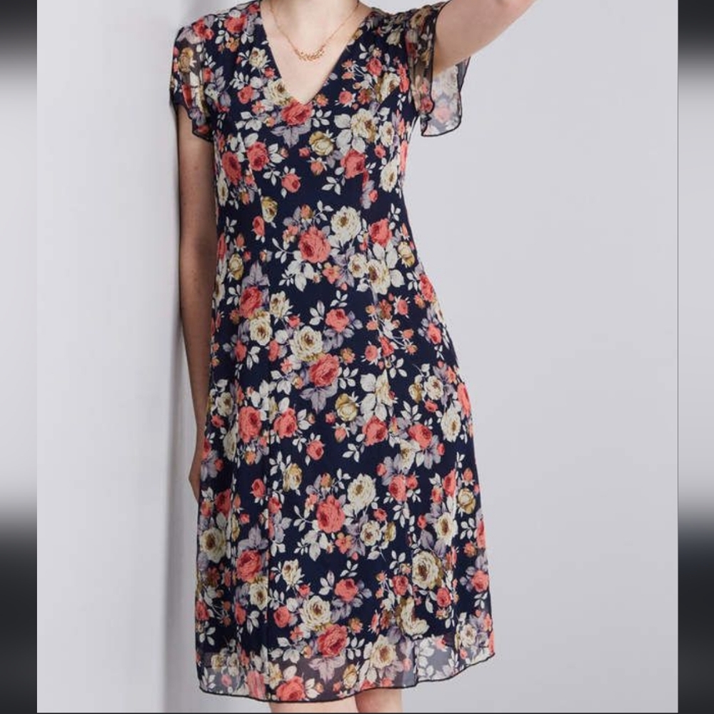 Modcloth Navy Floral Midi Dress, Size Large